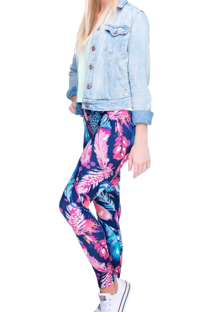 Ayliss Printed Brushed Leggings Regular or Plus Size Stretchy Capirs 22Pattern,Blue Feathers,XS-M