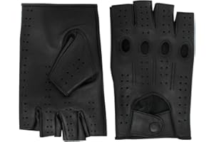 DRIVING GLOVES MEN GENUINE LEATHER HALF FINGER FINGERLESS TEXTING TOUCH SCREEN (BLACK, SMALL)