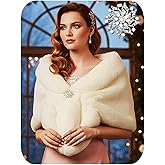 GORAIS Women's Wedding Faux Fur Shawls and Wraps Bridal Fur Scarf Stoles with Brooch for Bride and Bridesmaids
