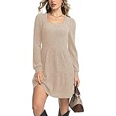 Vomidia Womens Long Sleeve Sweater Dress Fall Dresses Square Neck Knit Babydoll Casual Dresses
