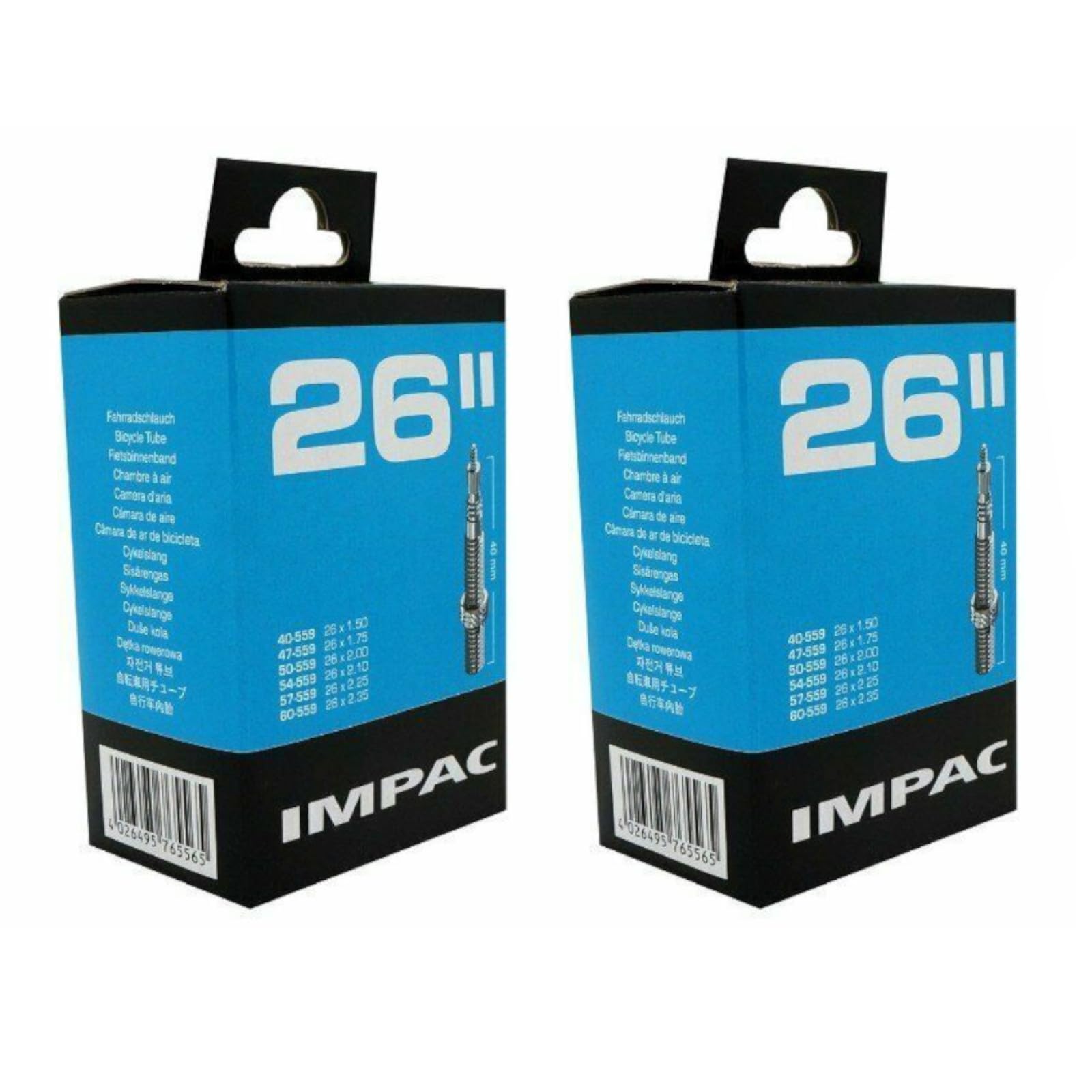 2 Pack - Impac Cycle Tubes 26" Presta Valve - 26 x 1.50-2.35 (40-559/60-559)