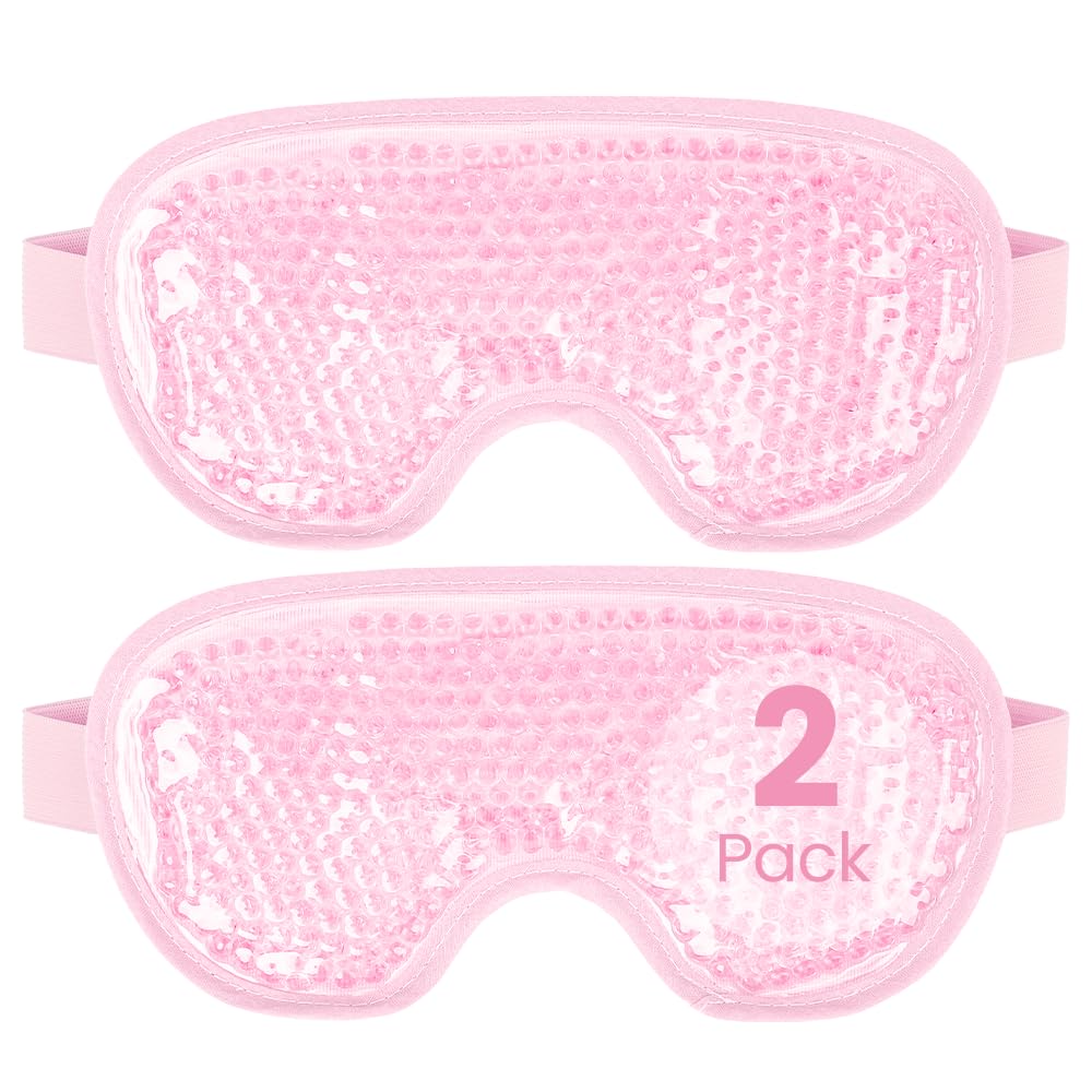 NEWGO Cooling Eye Mask for Puffy Eyes, Reusable Hot Cold Therapy Gel Cold Eye Mask for Migraine, Headache, Dark Circles, Dry Swollen Eyes, Sinus Pain-Pink 2pack