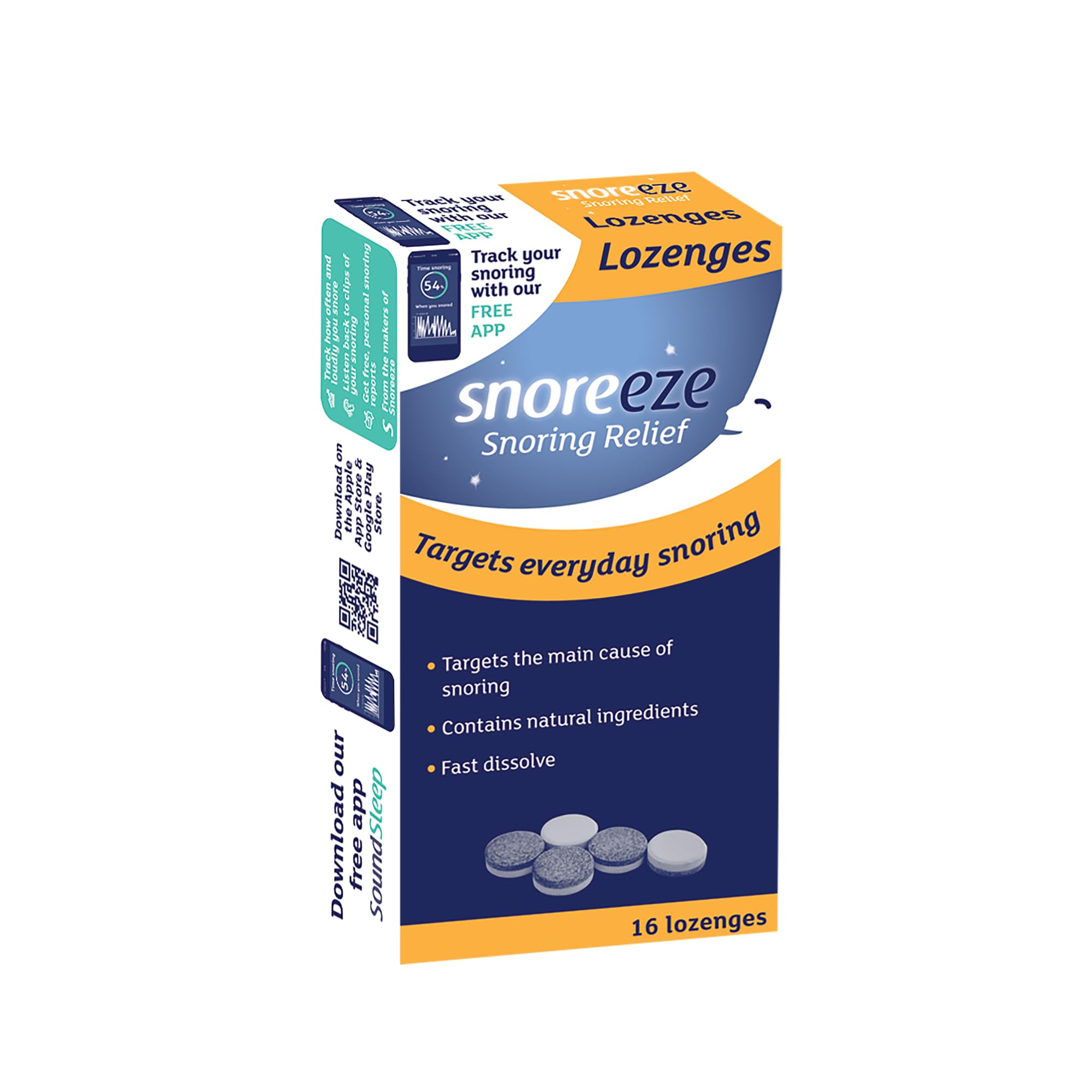 Snoreeze Anti-Snoring Lozenges - for Dry Mouth Snoring Relief, Naturally Tones & Lubricates Soft Tissues - Use with Mobile App to Stop Snoring - Pack of 16, Mint Flavour — image 1