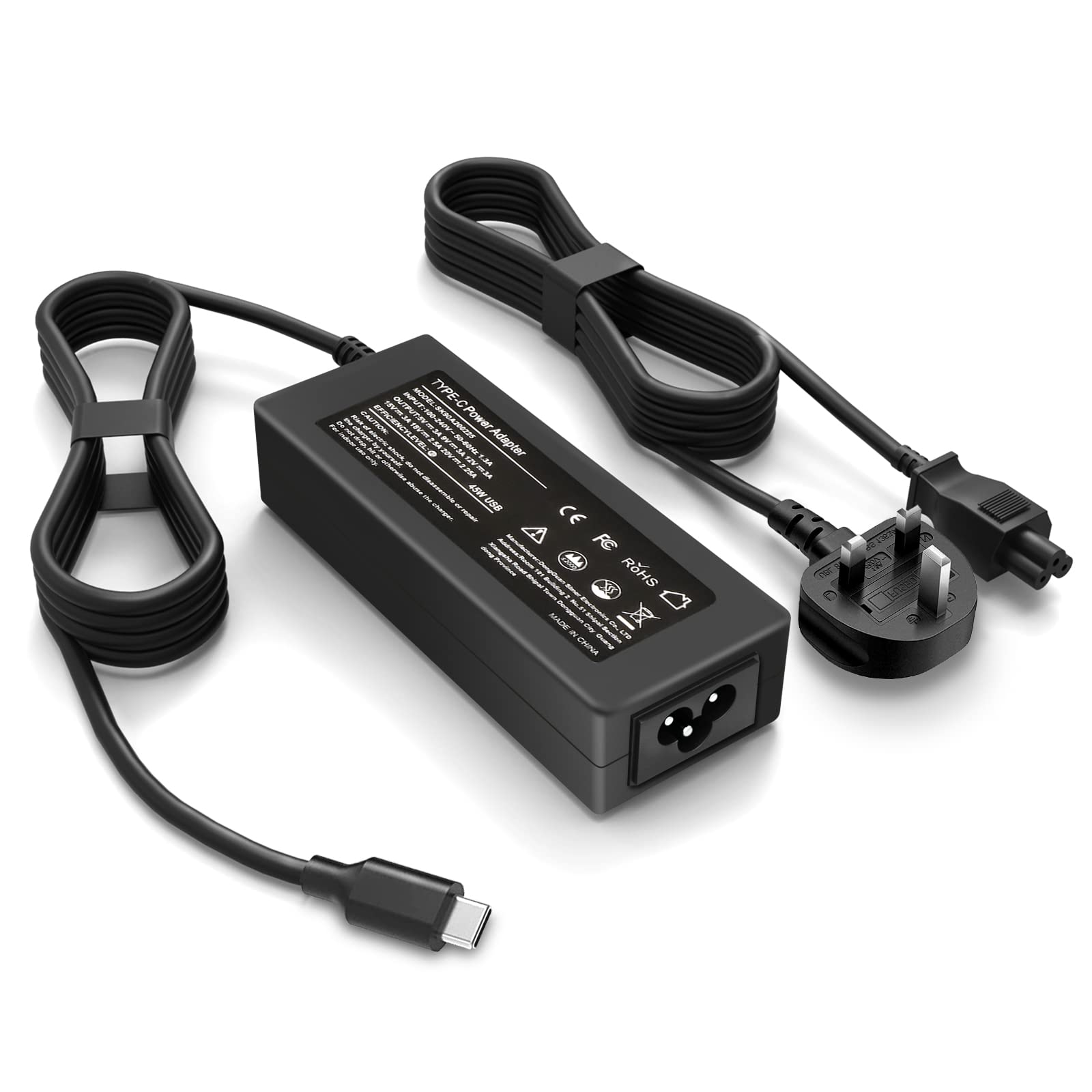 SiKER 45W USB C Laptop Charger Compatible with HP Acer Samsung Asus Dell, UK Power Cord