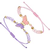 Falzqq 2 Pcs Butterfly Friendship Bracelets Matching Bracelets Best Friends Bracelet Adjustable Strand Friendship Bracelet Handmade Charm Jewelry Gifts for Women Couples BFF