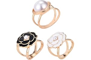 AEBOOCAG Elegant Pearl Floral Scarf Ring Clip for Women Girls, Women's Silk Scarf Shawl Camellia Flower Brooches Rings Buckle Set Ring Clip Fashion Meta Decoration Accessories Jewelry Gift