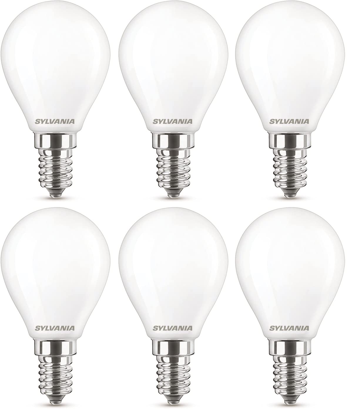 SYLVANIA G45 Mini Globe Frosted LED Light Bulb, Dimmable, E14, 4.5W, 470 Lumens, Warm White 2700K - 6 Pack