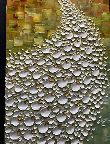 V-inspire Paintings, 20x40 Inch Modern Abstract Painting Peacock flaunting its tail Oil Hand Painting 3D Hand-Painted On Canvas Abstract Artwork Art Wood Inside Framed Hanging Wall Decoration - Thumbnail 2