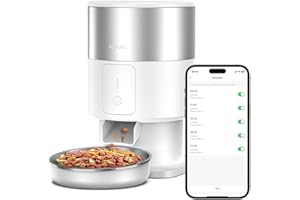 Yuposl Automatic Cat Feeder - 5G WiFi Cat Food Dispenser with Stainless Steel Food Storage, 1-6 Meals Per Day, 1-16 Portion, Voice Recording, Auto Pet Feeder with App