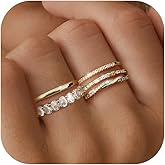 Dochais 5PCS Stackable Gold Silver Rings for Women, Non Tarnish Dainty Cubic Zirconia Rings, 14K Gold Plated Minimalist Wedding Band Rings Set, Trendy Statement Stacking Rings Size 5-10