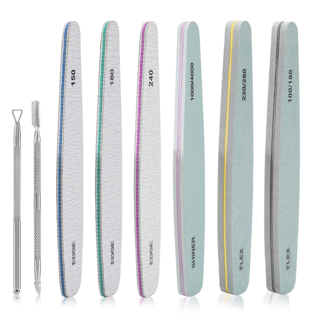 Nail Files and Buffers, Cuticle Pusher Stainless Steel & Cuticle Peeler Scraper, Professional Manicure Tools Set Gel Nail Polish Remover for Acrylic Nails by Tecanne : Beauty
