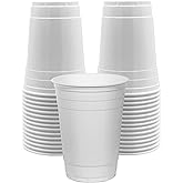 PAMI White Plastic Party Cups [Pack of 30] - 16oz Disposable Drinking Glasses- For Iced Tea, Smoothies, Punch, Beer, Cocktails - Beerpong Cups