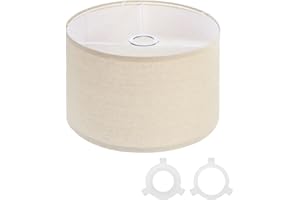 FFKJDM Drum Lamp Shades for Table Lamps 12"x12"x8" Linen Lampshade Easy Assembly Lamp Shade with E27 to E26/E14 Adapters for Floor Lamps Bedside Lamps Pendant Lights, Cream (1.65" Spider)