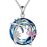 AINFQY Flamingo Necklace for Women 925 Sterling Silver Flamingo Pendant Palm Trees Necklace Crystal Jewelry Gift