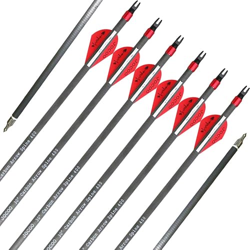 12 Carbon Archery Arrows 30-Inch Spine 500 - Removable Field Points For Hunting & Practice