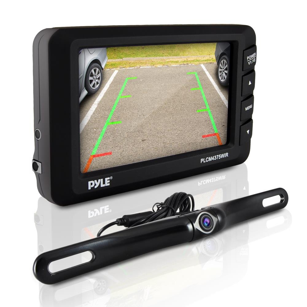 Wireless Rear View Backup Camera - 4.3” LCD Monitor Built-in Distance Scale Lines Parking/Reverse Assist w/Adjustable Slim Bar Cam Marine Grade Waterproof Night Vision LEDs - Pyle PLCM4375WIR_0