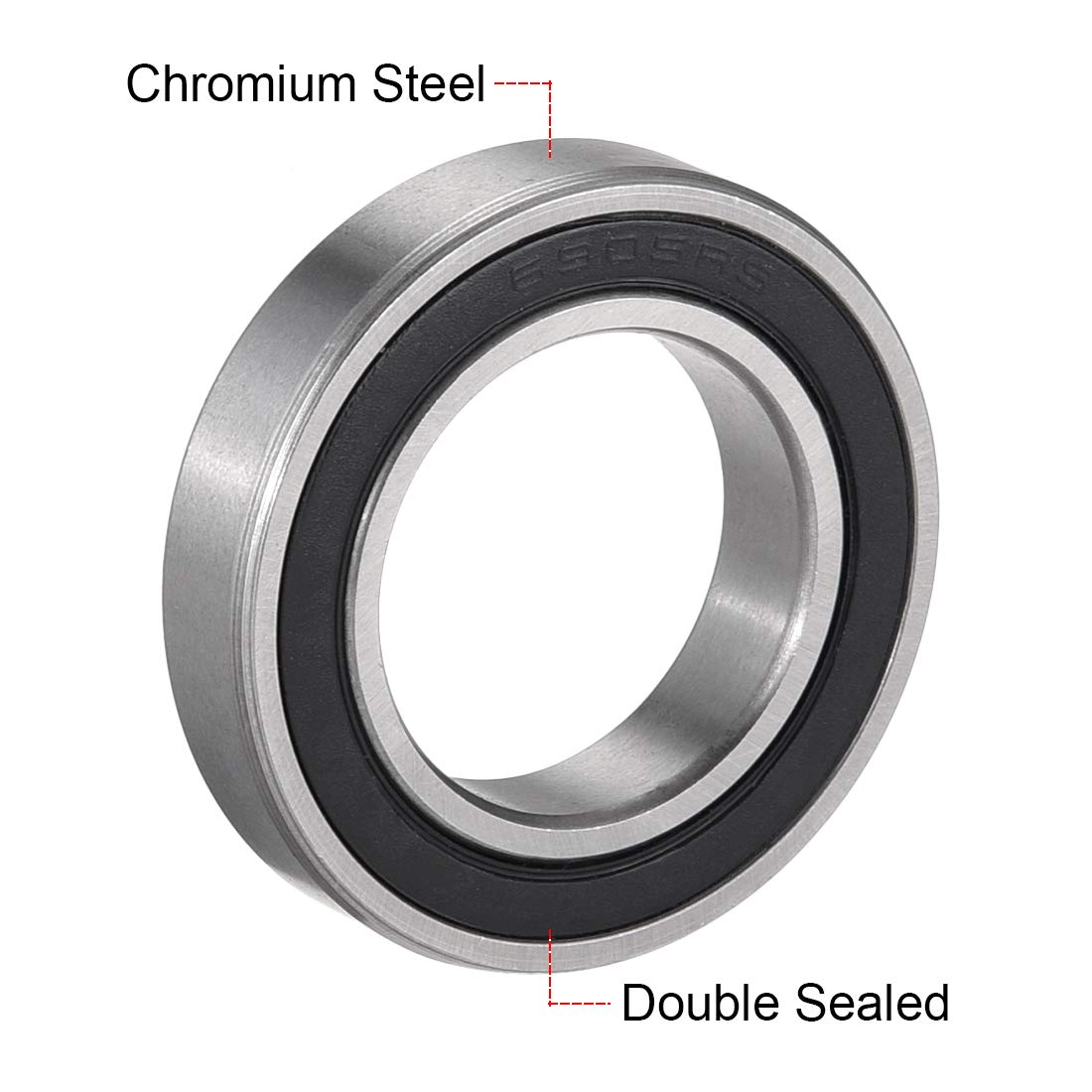 sourcing map 6905-2RS Deep Groove Ball Bearing Double Sealed 1180905, 25mm x 42mm x 9mm Chrome Steel Bearings (Pack of 1) - Image 3