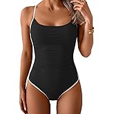 Eomenie One Piece Swimsuit for Women Tummy Control Ruched Bathing Suit Spaghetti Straps Color Block Slimming Swim Suits