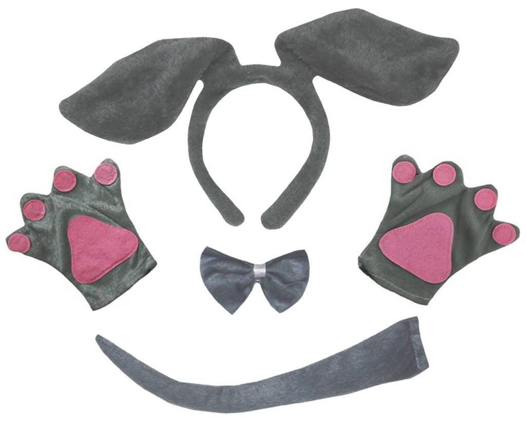 Petitebelle Long Ear Dog Headband Bowtie Tail Gloves 4pc Costume 1-10y (Grey, 1-5 Years)