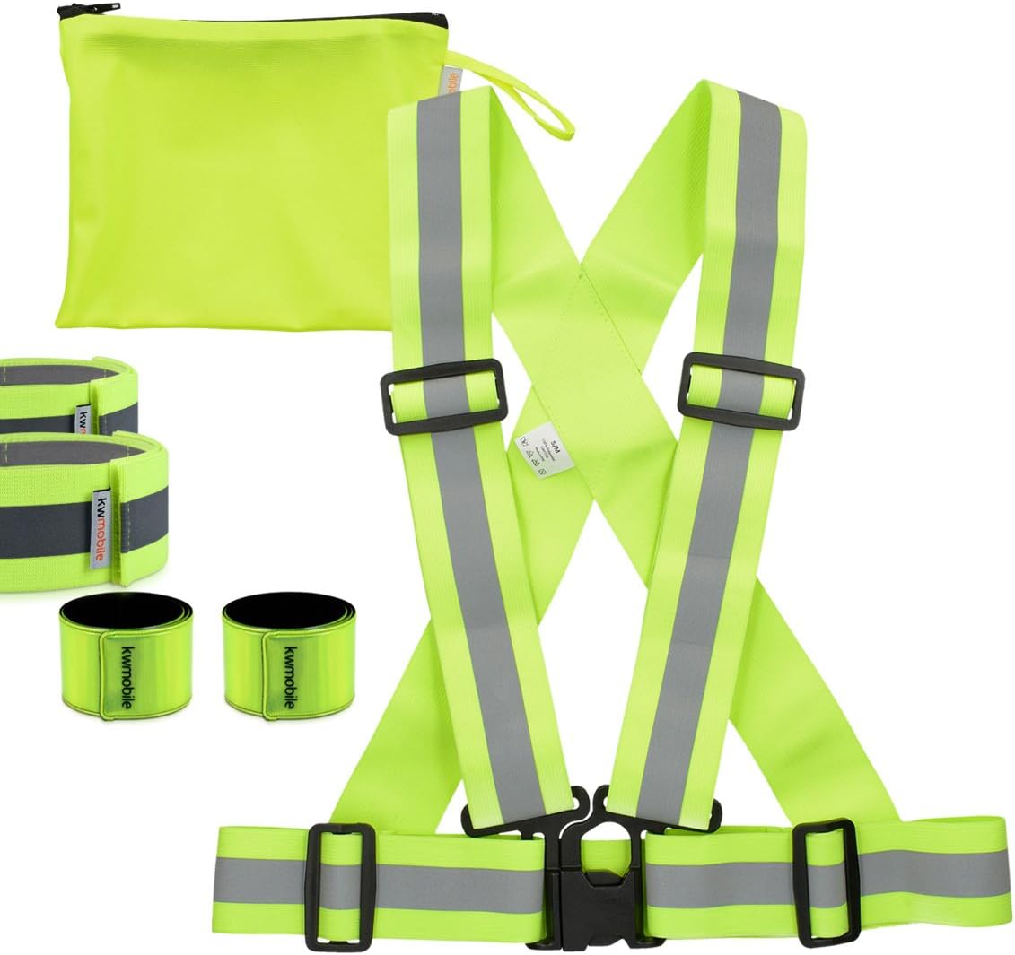 Kwmobile Gilet Réfléchissant LED Avec Bandes Réfléchissantes - Ajustable Pour Vélo, Moto, Course - Haute Visibilité