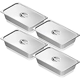 VEVOR 4 Pack Hotel Pans, Full Size Anti-Jam Steam Pan with Lid, 0.8mm Thick Stainless Steel Steam Table Pan, 4-Inch Deep Comm