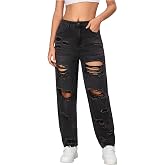 Floerns Women's Ripped High Waist Boyfriend Jeans Distressed Stretchy Denim Pants