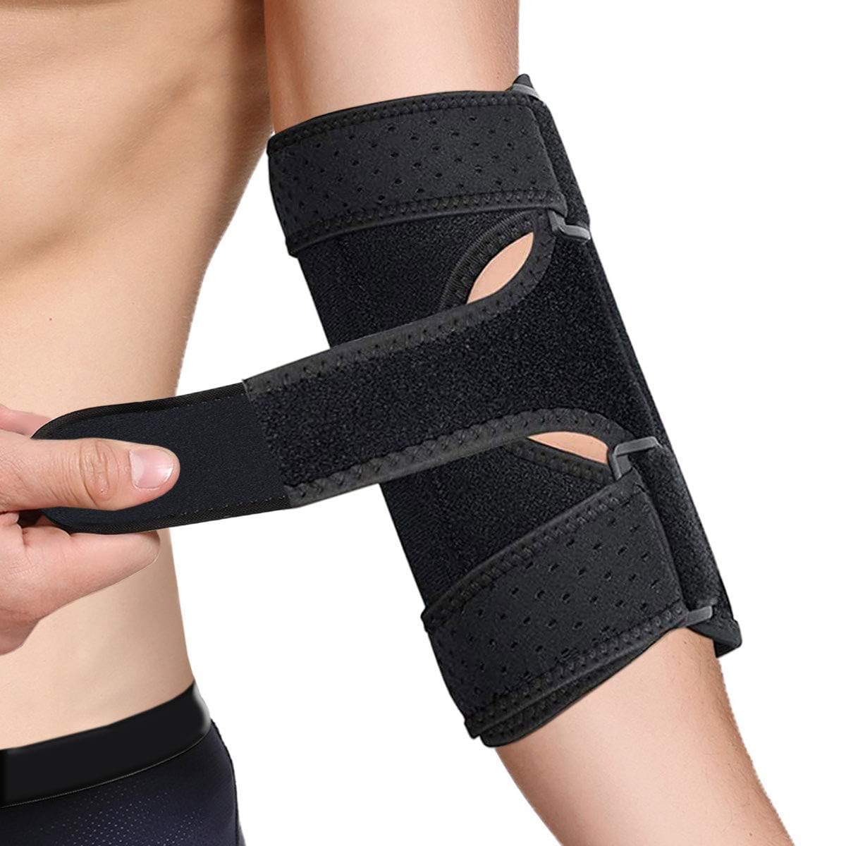 VKWE Elbow Brace Elbow Support for Men Women Pain Relief, Adjustable Elbow Support with Two Removable Metal Splints, Arm Stabilizer Cubital Tunnel Elbow Splint for Tennis Elbow (Black)