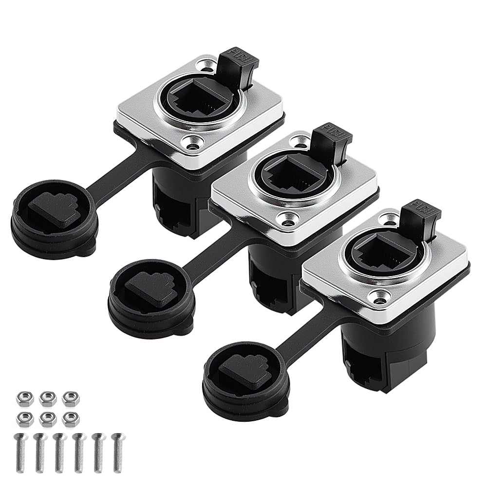 Uonecn RJ45 Waterproof Plug Dust Plug Pack of 3 RJ45 Connector IP65 Mount Ethernet Panel Connector (Black Right Angle)