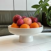 JolieJulie Ceramic Fruit Bowl,11" Decorative Bowl, Large Fruit Bowl for Kitchen Counter, Pedestal Bowl, Kitchen Counter Décor, Bread Candy Snacks Organizer, White (5.3 lbs, 68oz)