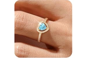 ZHESHY Gold Birthstone Rings for Women Non Tarnish 14K Gold Plated Promise Rings Heart Halo Gemstone Cubic Zirconia Wedding Engagement Rings for Anniversary Jewelry Birthday Gift Size 6-10