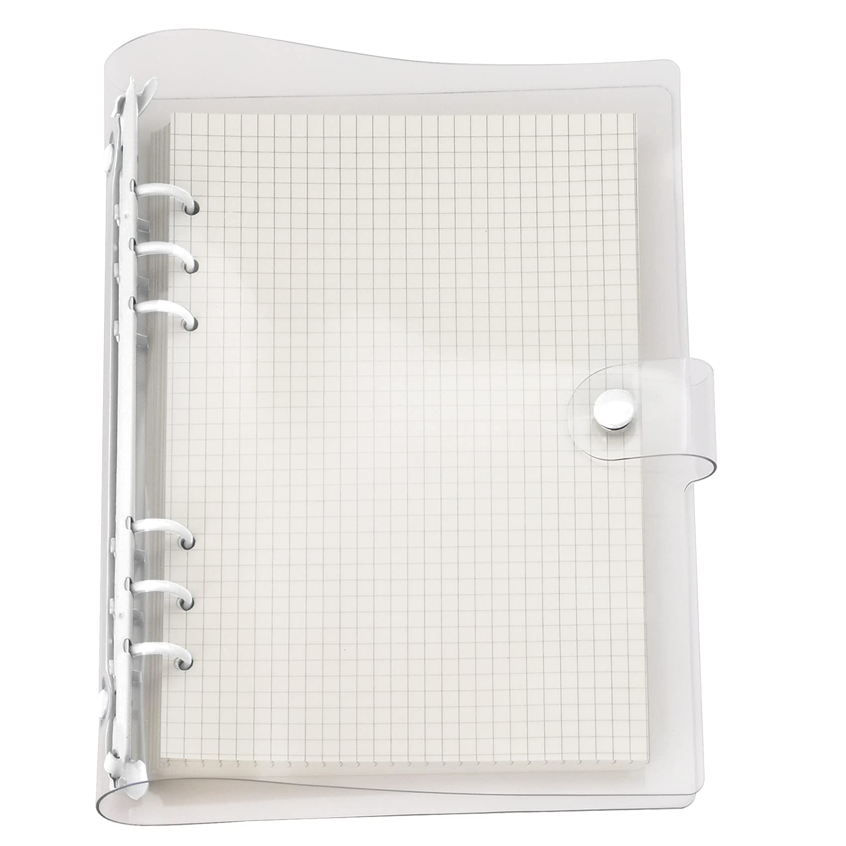 A6 A5 6-Holes Colorful PVC Cover Round Ring View Binder with Snap Button Closure File Folder (Snow White, A5 mini Set)