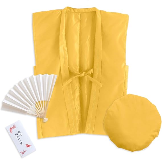 Amazon キョウエツ ちゃんちゃんこ 米寿 傘寿 黄色 米寿のお祝い 3点セット 黄色ちゃんちゃんこ 頭巾 扇子 熨斗 米寿御祝 子供一同 ちゃんちゃんこ はんてん 通販