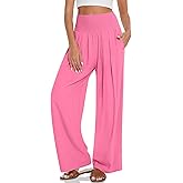 UEU Women's Linen Palazzo Pants Wide Leg High Waisted Lounge Casual Beach Pants with Pockets