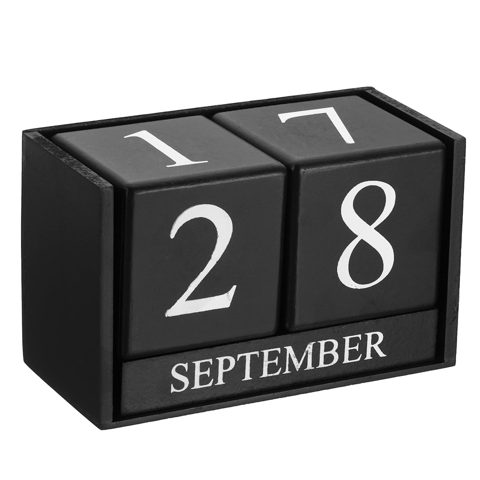 PATIKIL Vintage Wood Block Perpetual Calendar, Reusable Wooden Month Date Display Blocks for Desk Office Home Decoration 6.1", Black