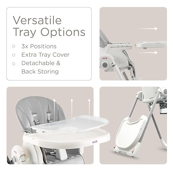 KÜB 3-IN-1 FOLDABLE BABY HIGH CHAIR | MULTIFUNCTIONAL INFANT HIGH CHAIRS FOR BABIES AND TODDLERS | REMOVABLE SEAT & TRAY FOR EASY CLEAN | 7 HEIGHT & 4 RECLINE ADJUSTABLE | 2 LOCKING WHEELS(GREY)