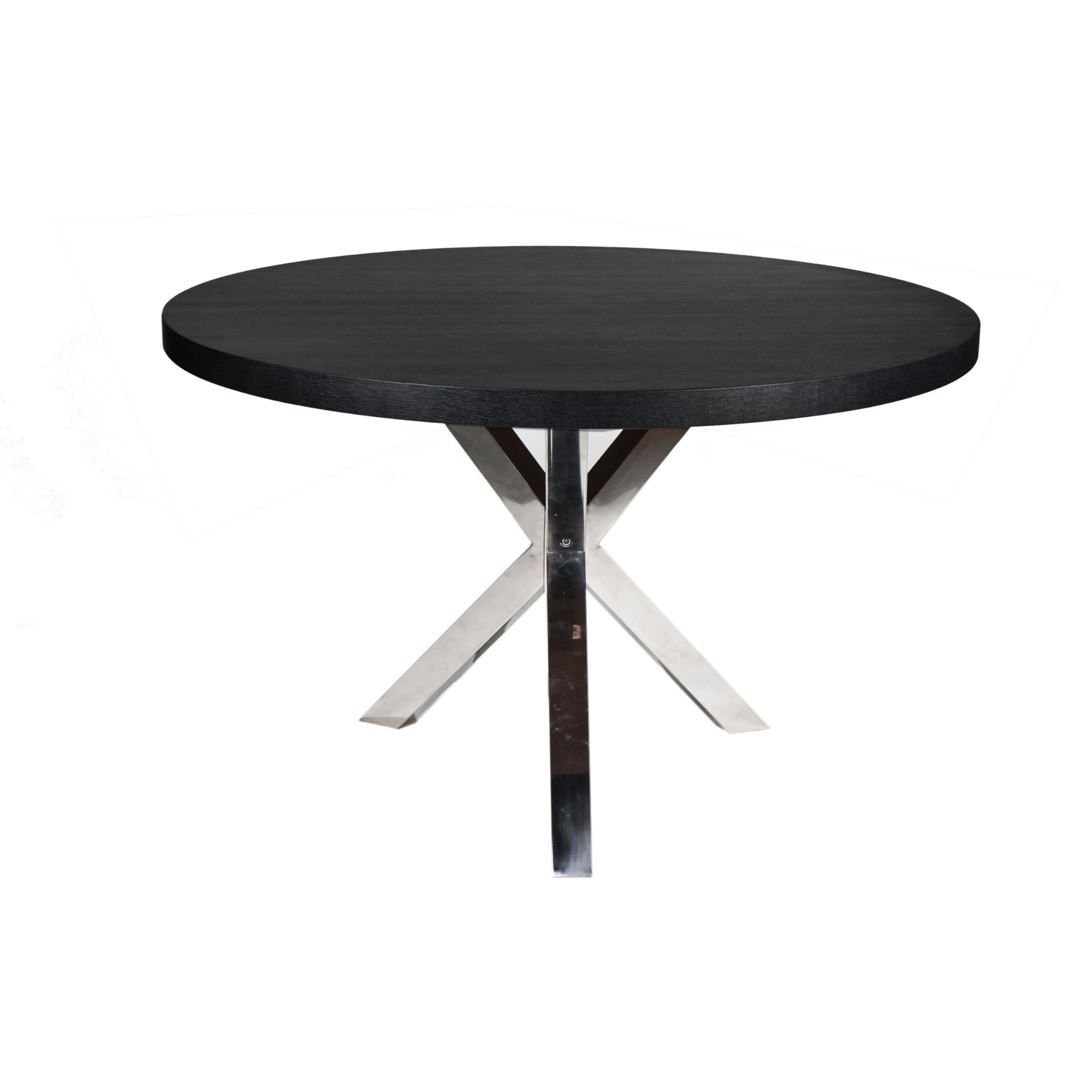 Photo 1 of *PARTIAL SET - ONLY the top, missing the legs*
Benzara EMI 47 Inch Round Dining Table- X- Cross Metal Base- Black Wood- Silver