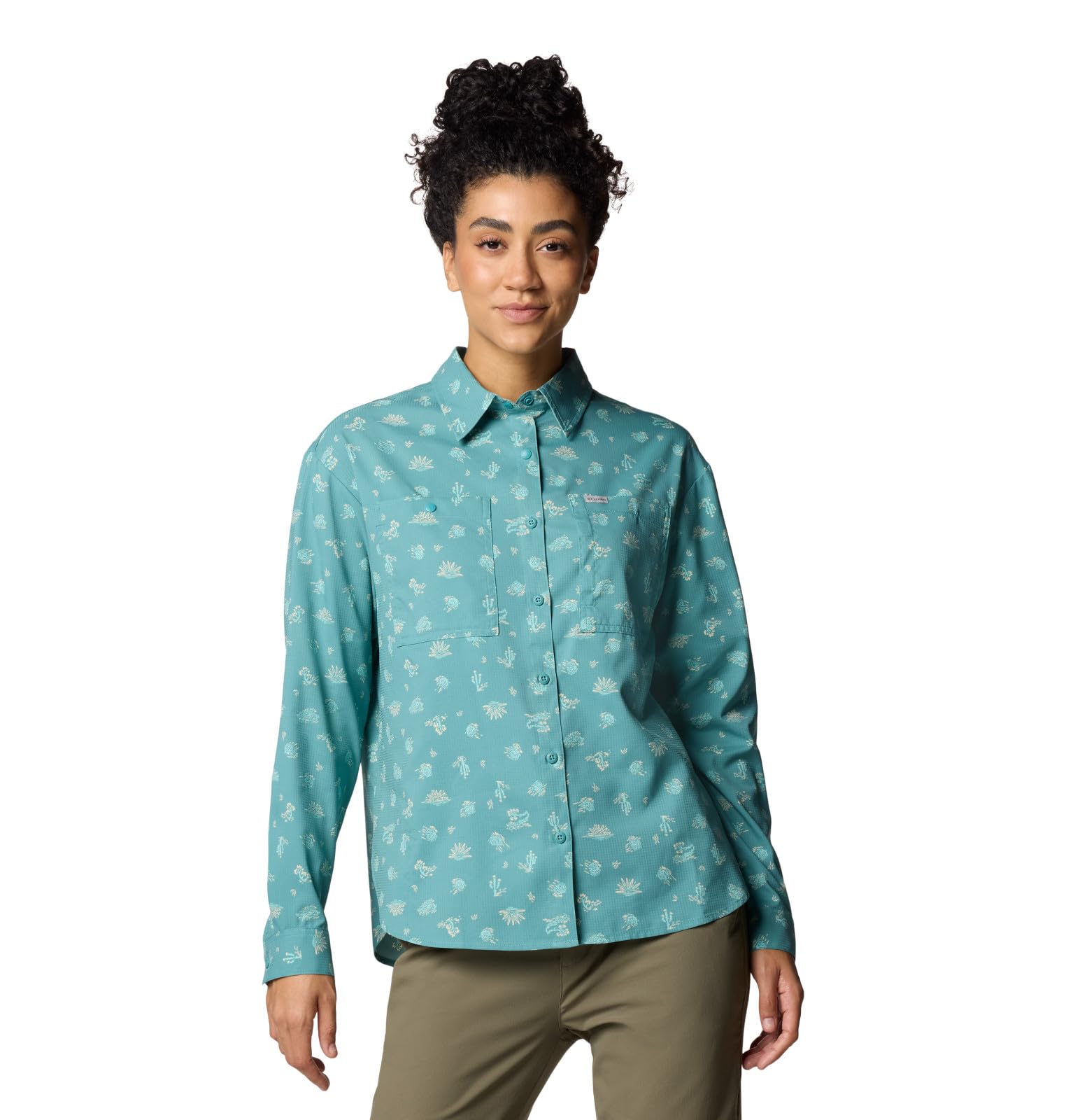 Columbia Women’s Silver Ridge Utility Patterned Long Sleeve Shirt, Teal Deserted, Medium