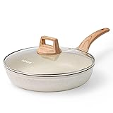 CAROTE 8 Inch Non Stick Frying Pan with Lid,White