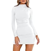 OWIN Women's Sexy Casual Mock Neck Dresses Long Sleeve Ruched Bodycon Cocktail Party Mini Dress