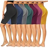 GROTEEN 7 Pack High Waisted 5''/8'' Biker Shorts for Women - Buttery Soft Black Workout Yoga Running Spandex Yoga Shorts