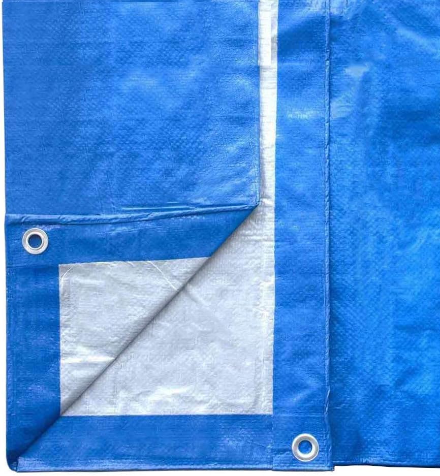 6' x 8' Waterproof Tarp | Medium Duty Reversible Blue/Silver | Multipurpose Indoor/Outdoor Use: Tents, Wood Cover, Furniture, Car, Boat, Pool, & More | Tear, Rot, & Acid Resistant