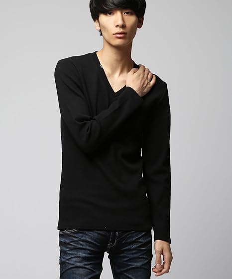 Amazon Black By Vanquish ブラックバイヴァンキッシュ ヘビーテレコvネックロンt 長袖 メンズ Mens L Black Tシャツ カットソー 通販