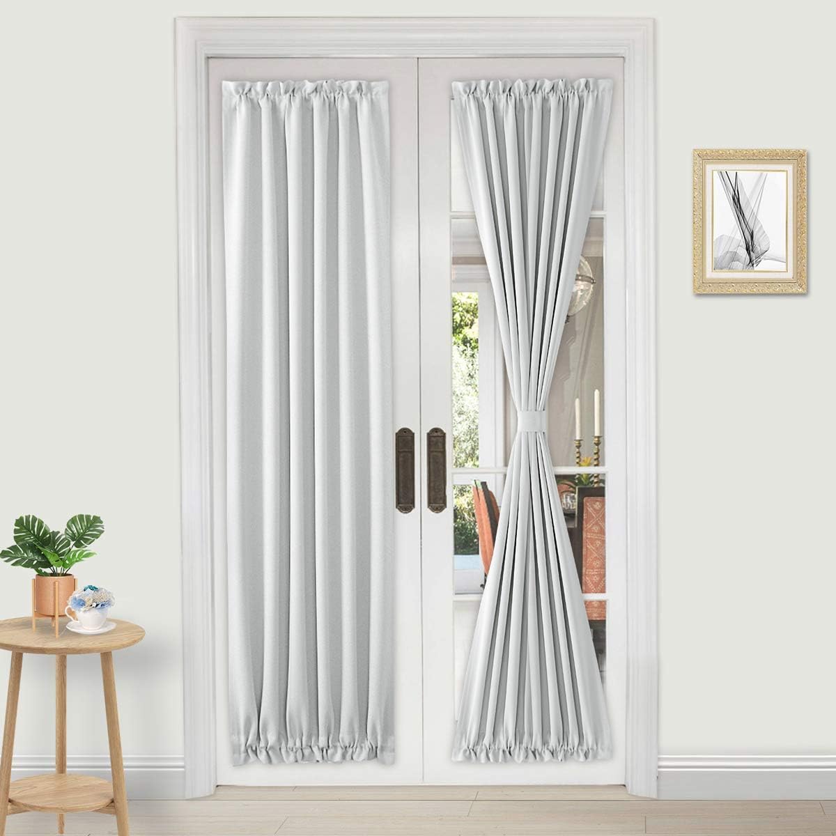 Window Treatments - DWCN French Thermal Blackout Curtains, Rod Pocket for Kitchen and Patio Doors with Glass Window for Privacy, 25 X 72 Inches Long, 1 Panel with Tieback, Greyish White