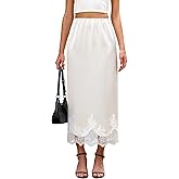 Bsubseach Satin Maxi Skirts for Women Casual Elegant 2026 Fall A Line High Waist Elastic Silk Midi Skirt with Lace