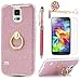 Badalink Galaxy S5 Case 360 Degree Rotating Ring Holder Kickstand Shockproof Drop Protection TPU Flexible Bumper with Detachable Shiny Shell Slim-Fit Protective Cover for Samsung Galaxy S5 - Hot Pink