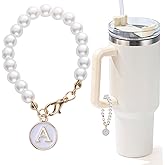 LUHOHI Letter Charm for Stanley Cup，Pearl Chain Accessories Stanley Cup Initial Charms for Handle Stuff Decor Water Bottle Jewelry Tumbler Cute Simple Modern Personalized Name ID Decorations (A)