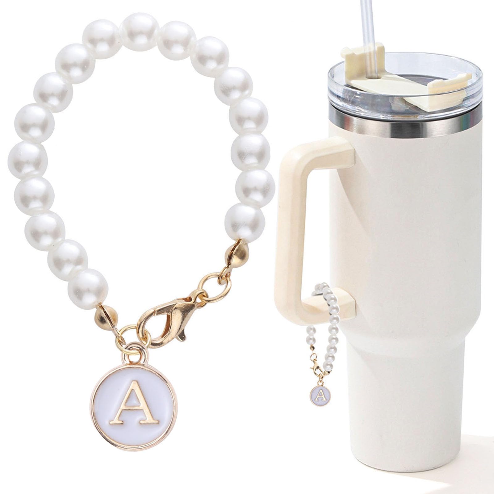 LUHOHI Letter Charm for Stanley Cup，Pearl Chain