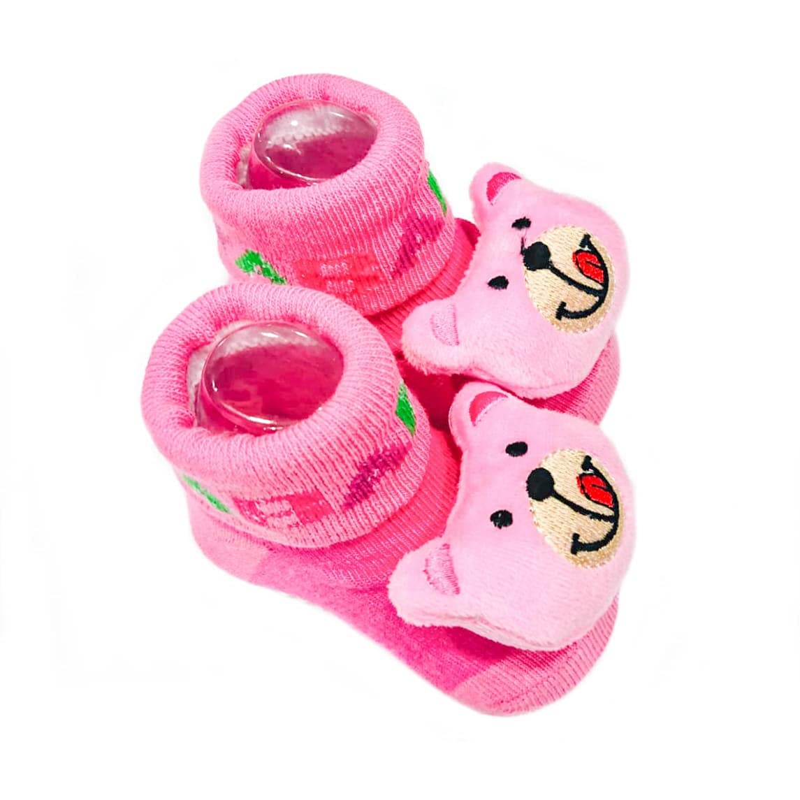 all in all baby shop cotton and fur material pink booties with rattles
