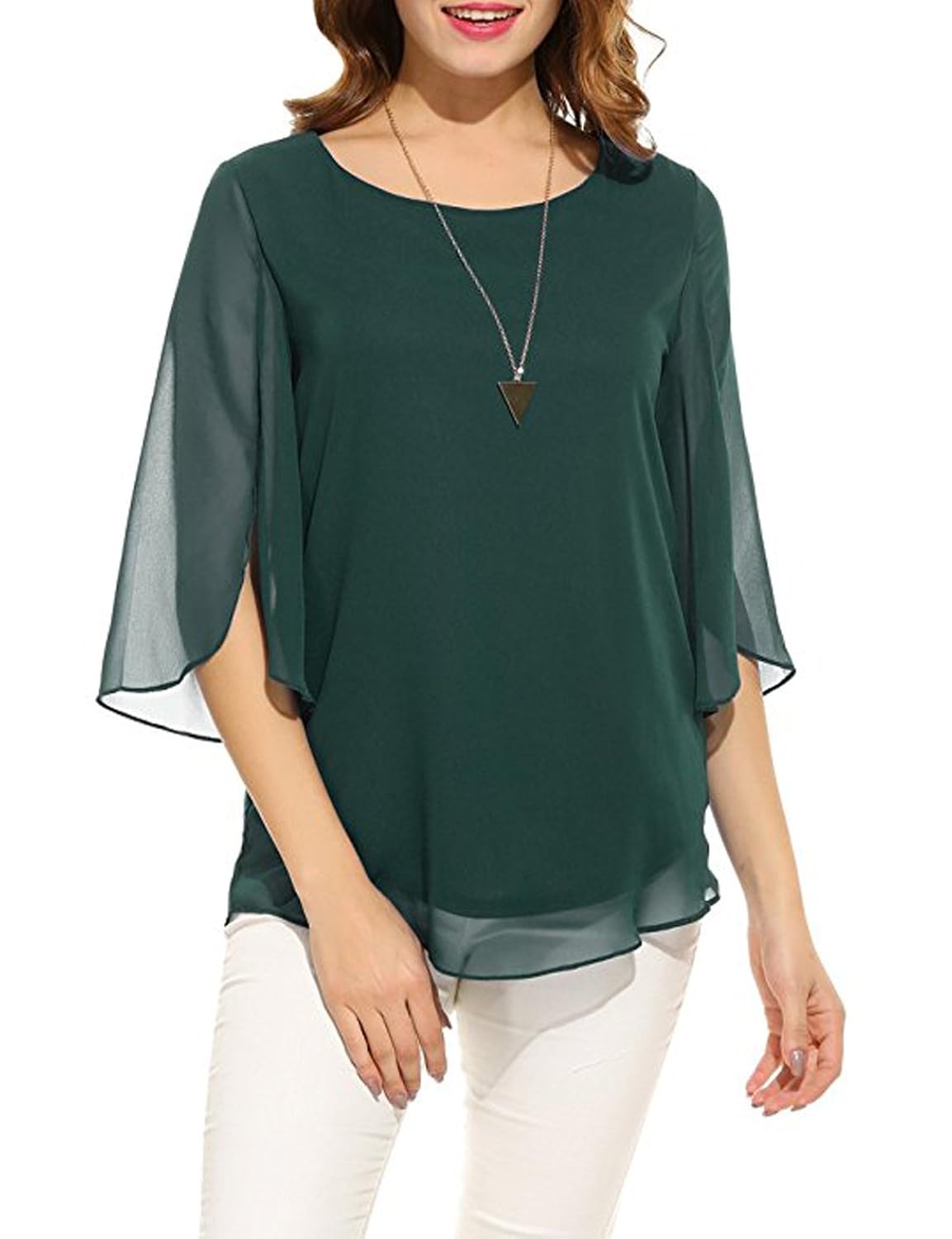 pegaso fashion women tops, tees shirt tunic fabric georgette(scoop neck 3/4 sleeves bottle green) tops for girls new fashion western