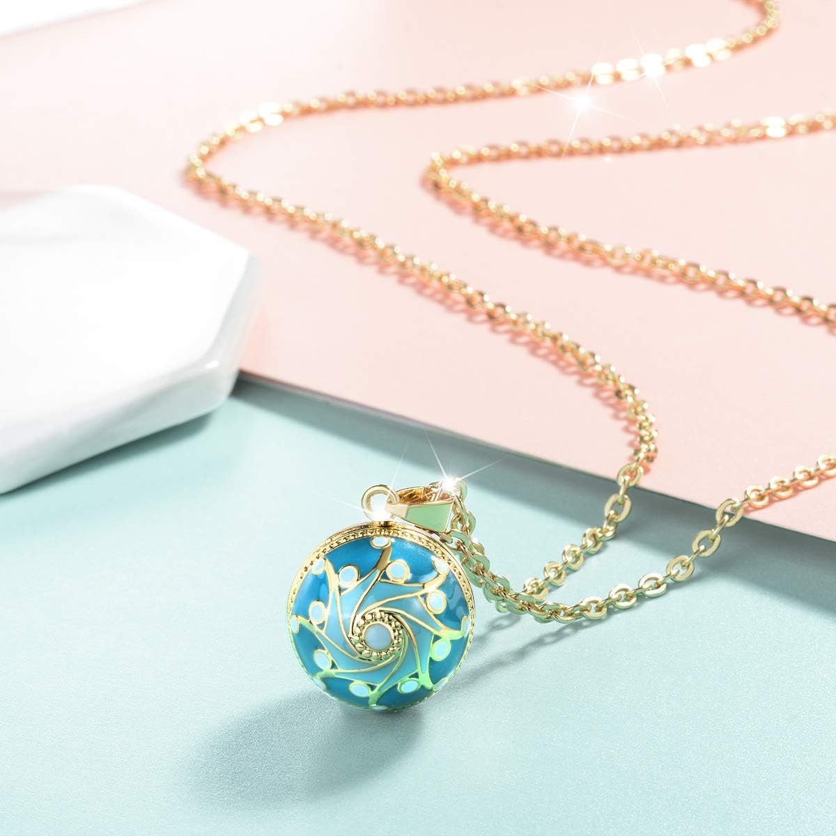 AEONSLOVE Vintage Flower Chime Ball Pendant Necklace Music Wishing Bola for Pregnancy Mom Baby Best Jewellery Gift Blue - Image 3
